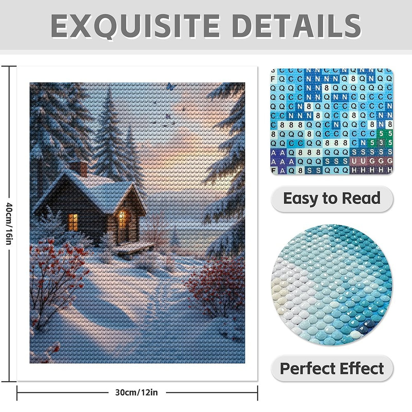 Diamond Art Kits for Adults - 5d Snowy Cabin Winter Forest Sunset Diamond Painting for Adults, Diamond Art for Adults Beginners, Diamond Painting Kits for Adults for Home Wall Decor