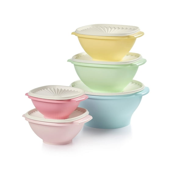 Tupperware Collection Patrimoniale 5 Bols + 5 Couvercles (Ensemble de 10 Pcs) Ensemble de Contenants de Rangement pour Aliments en Couleurs Vintage - Va au Lave-Vaisselle et Sans BPA