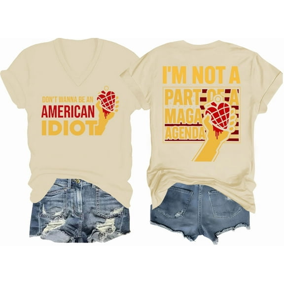 Don't Wanna Be An American Idiot Vneck Shirt, American Flag T-Shirt Patriotic Graphic Tees