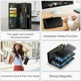 thumbnail image 5 of For iPhone 7/8/SE 2020/SE 2022 Wallet Case,Multi-Functional Retro Leather Purse Flip Cover Zipper Wallet Case with Removable Card Slots Pocket & Detachable Wrist Strap Magnetic Phone Case, Black, 5 of 9