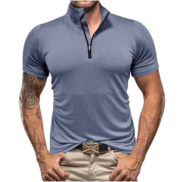 Camisa Deportiva de Manga Corta con Cremallera con Alta Elasticidad, Secado Rápido Camisas de Manga Corta