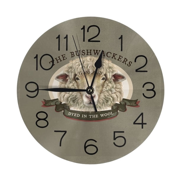 Reloj de pared con cara de cabra macho de animal de granja - Relojes de pared silenciosos que no hacen tictac de 10 pulgadas - Estilo rústico retro campestre decorativo para sala de estar, cocina,