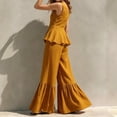 thumbnail image 7 of Womens Casual Two Piece Outfit V Neck Sleeveless Button Peplum Top High Waist Ruffle Hem Wide Leg Pants Solid Color Elegant Set Yellow XL(XL), 7 of 7