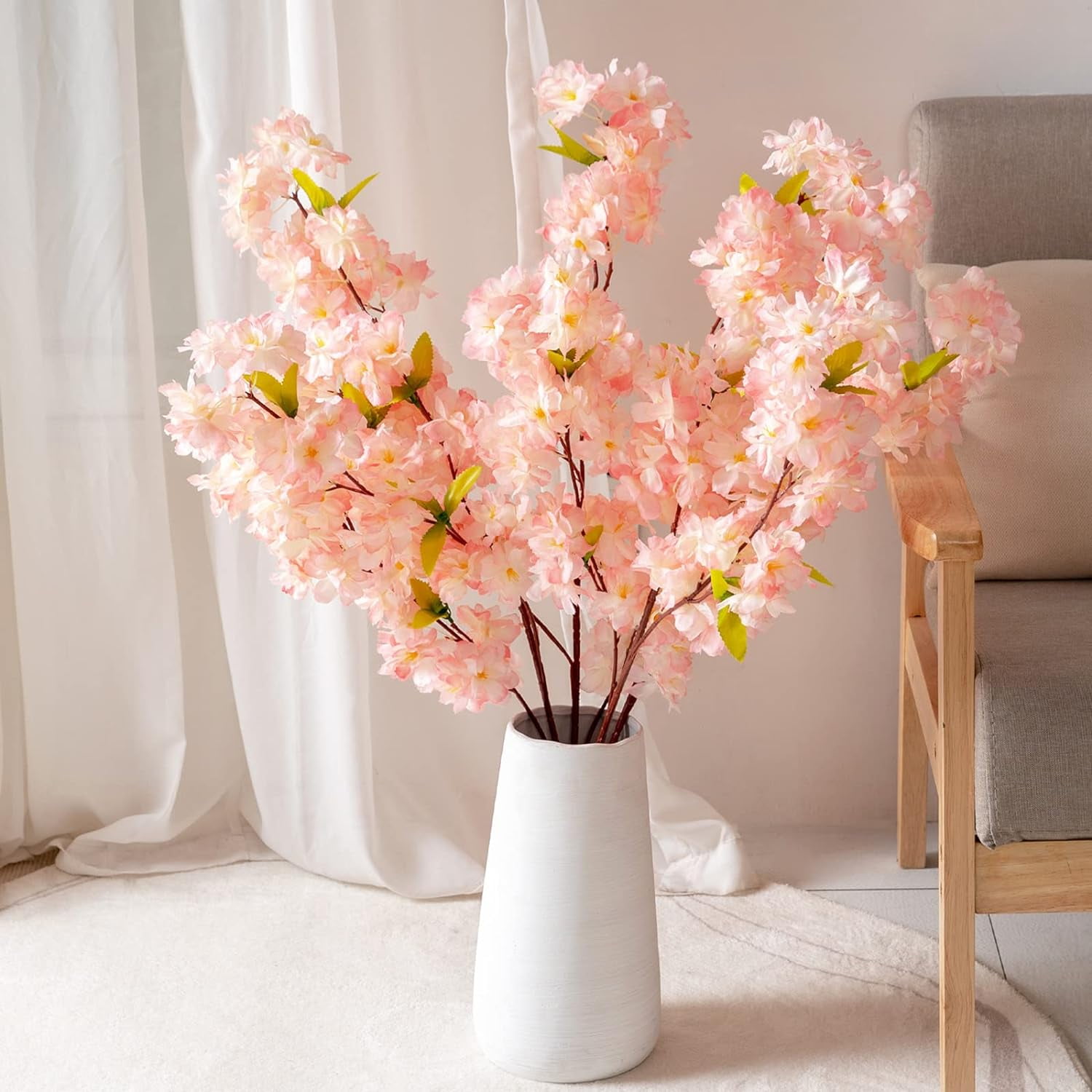 Artificial Flowers Cherry Blossom Branches 42 Inch Fake Silk Cherry Blossom Flowers Arrangements for Wedding Party Home Decoration (Dark Pink,3Pack)