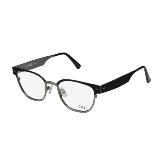 NEW OGI 4301 MENS/WOMENS DESIGNER FULL-RIM BLACK / GRAY UNIQUE SHAPE FASHION ACCESSORY SLEEK FRAME DEMO LENSES 49-20-145 EYEGLASSES/EYEWEAR