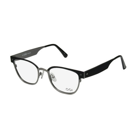 New Ogi 4301 Mens/Womens Designer Full-Rim Black / Gray Unique Shape Fashion Accessory Sleek Frame Demo Lenses 49-20-145 Eyeglasses/Eyewear