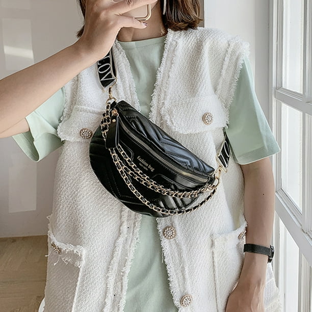 Banana Bag for Women Chest Bag Half Moon Belt Bag PU Leather Crossbody Bag Female Chic Chain Sling Bag Hip Pop Street Fanny Pack Walmart