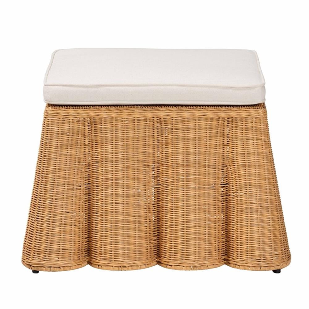 Pemberley Row Rattan Honey Ottoman Square Scalloped 27" Fully Assembled