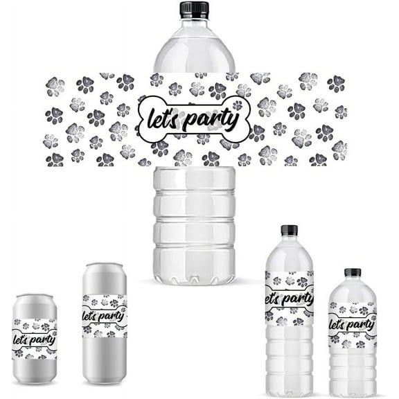 30pcs Personalized Paw Print Bottle Stickers Water Bottle Labels Waterproof Wine Bottle Wraps Self-Adhesive Champagne Cover Tags