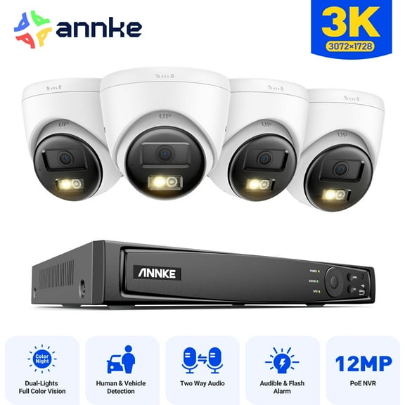 ANNKE 3K POE Color Night AI Security Camera System 2-Way Audio 8CH 12MP NVR IP67, AI Human/Vehicle Detection, Smart Dual Light, Color Night Vision, 2.8mm Lens, Built-in Mic, IP67, NO HDD