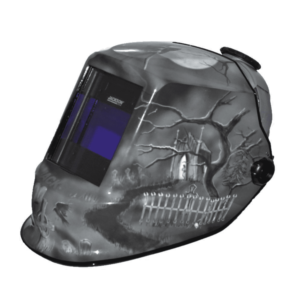 Jackson Safety - Welding Helmet - Auto Darkening - Nylon - 3.94" x 2.36" Viewing Area - Shade 10 Fixed ADF 1/1/1/1 - 370 Speed Dial Headgear - 6 Feet Under Graphics
