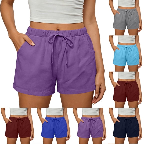 Betivan Casual Linen Shorts for Women Drawstring Elastic Waist Summer Comfy Lounge Short with Pockets
