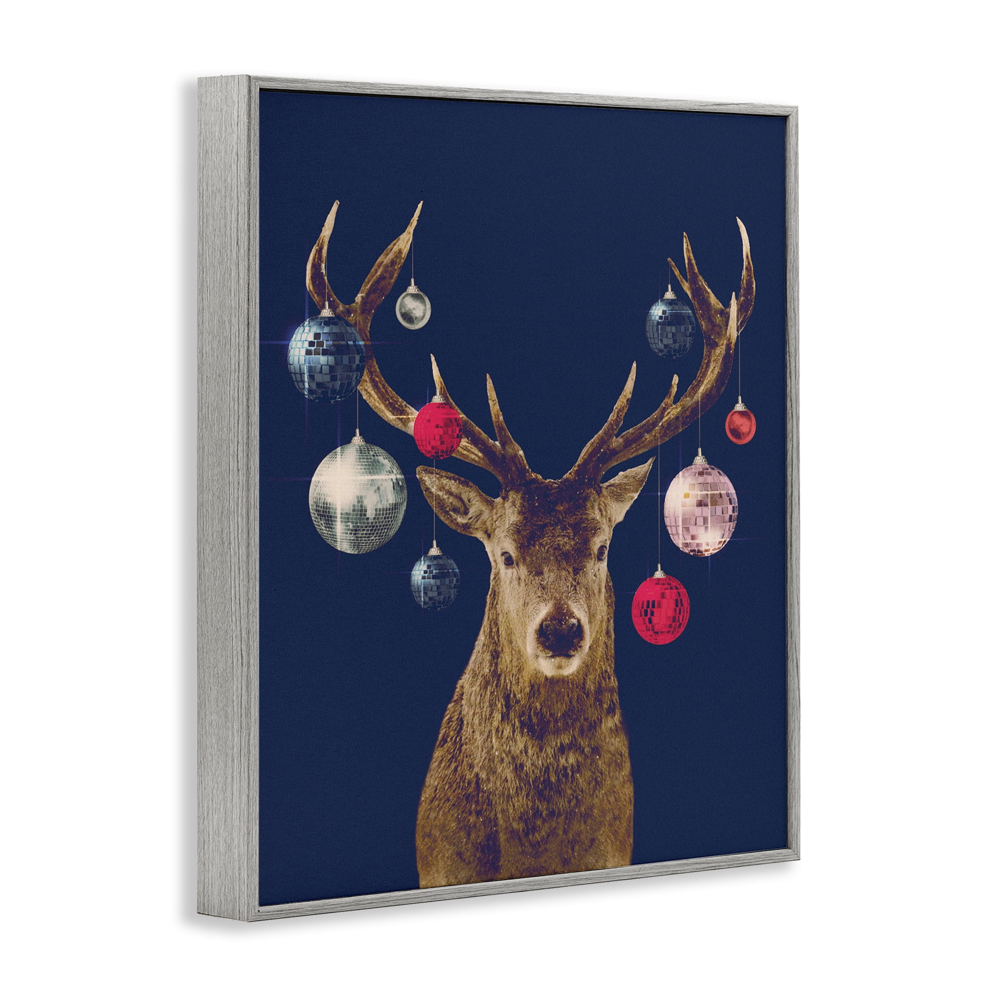 Stupell Industries Deer & Shining Ornaments Holiday Painting Gray Framed Art Print Wall Art, 16 x 20