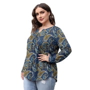 a.Jesdani Womens Plus Size Long Sleeve Tunic Tops Casual Floral Henley Shirts m-4x