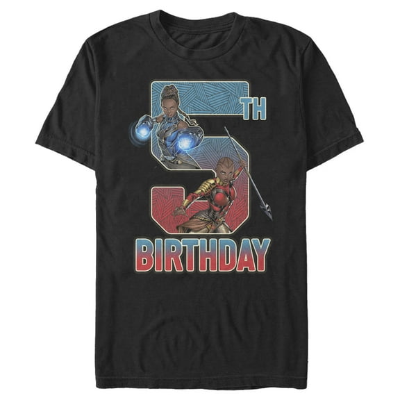 Men's Marvel Shuri and Okoye 5th Birthday  Graphic Tee Black 4X Large
