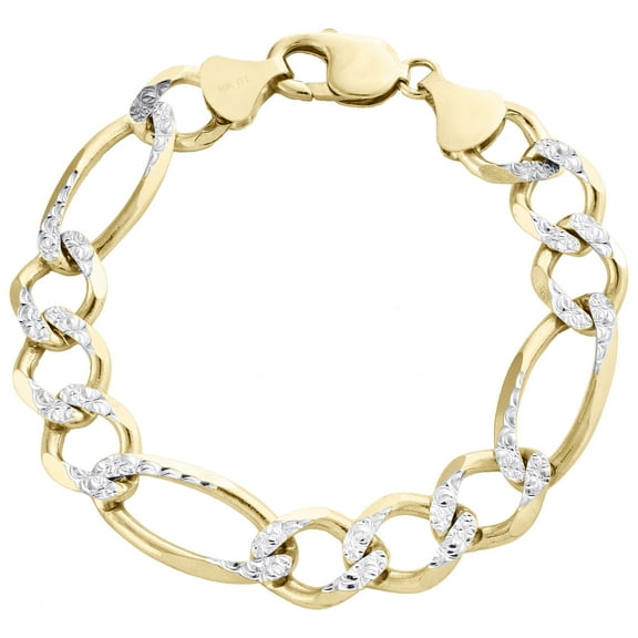 Mens 10K Yellow Gold 11.50mm Diamond Cut Solid Figaro Link Bracelet 8 Inches