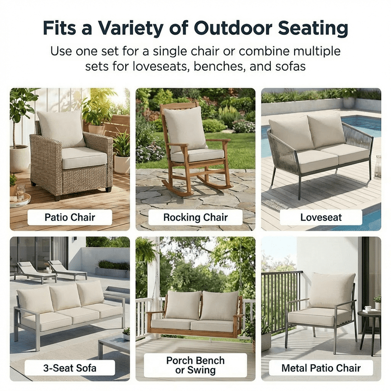 24 x 24 in Outdoor Olefin Patio Cushions with Back Pillows, 6 in Thick, Water- and Fade-Resistant, Beige, Set of 5