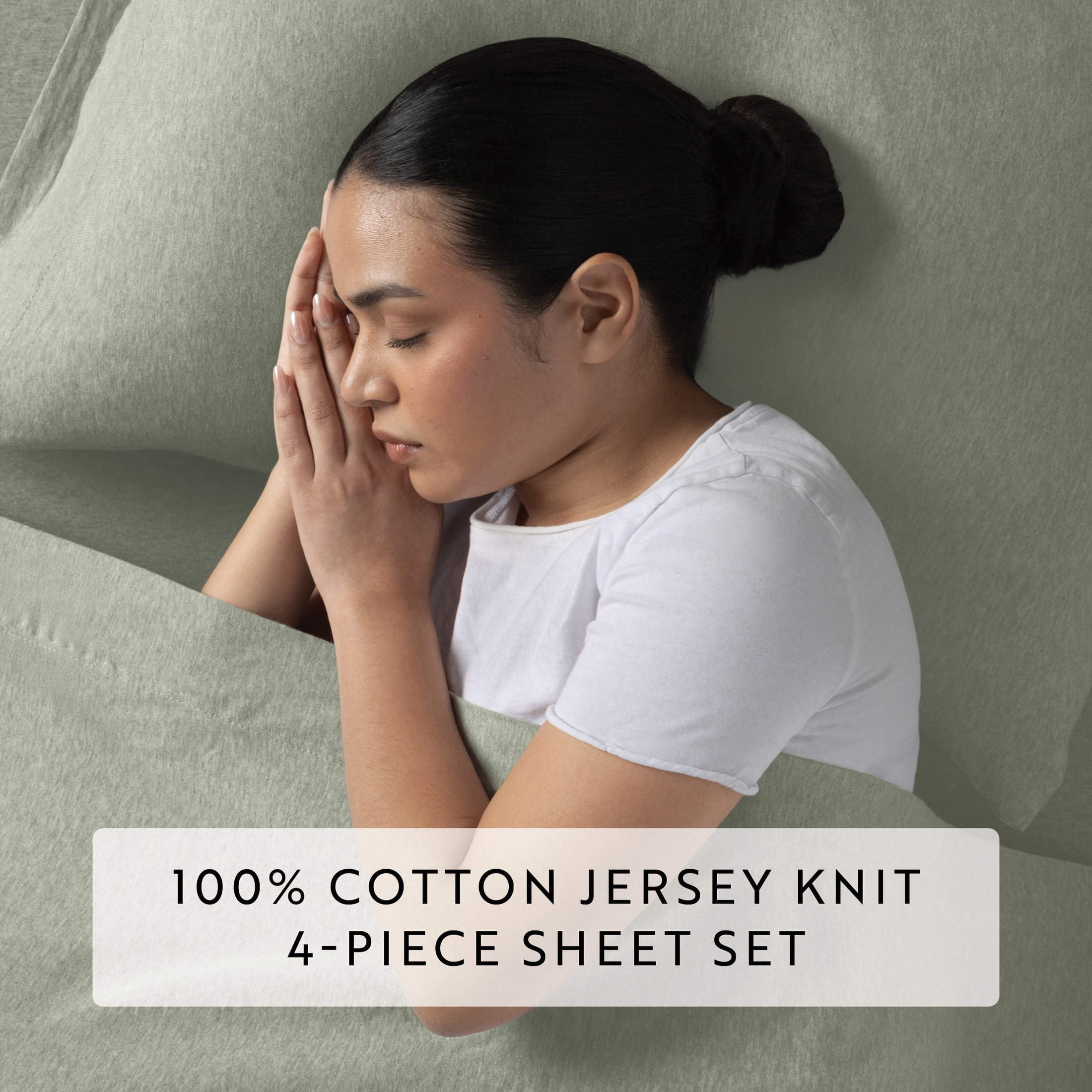 Noble Linens 4 Piece Jersey Knit 100% Cotton Sheet Set, Sage, TwinXL