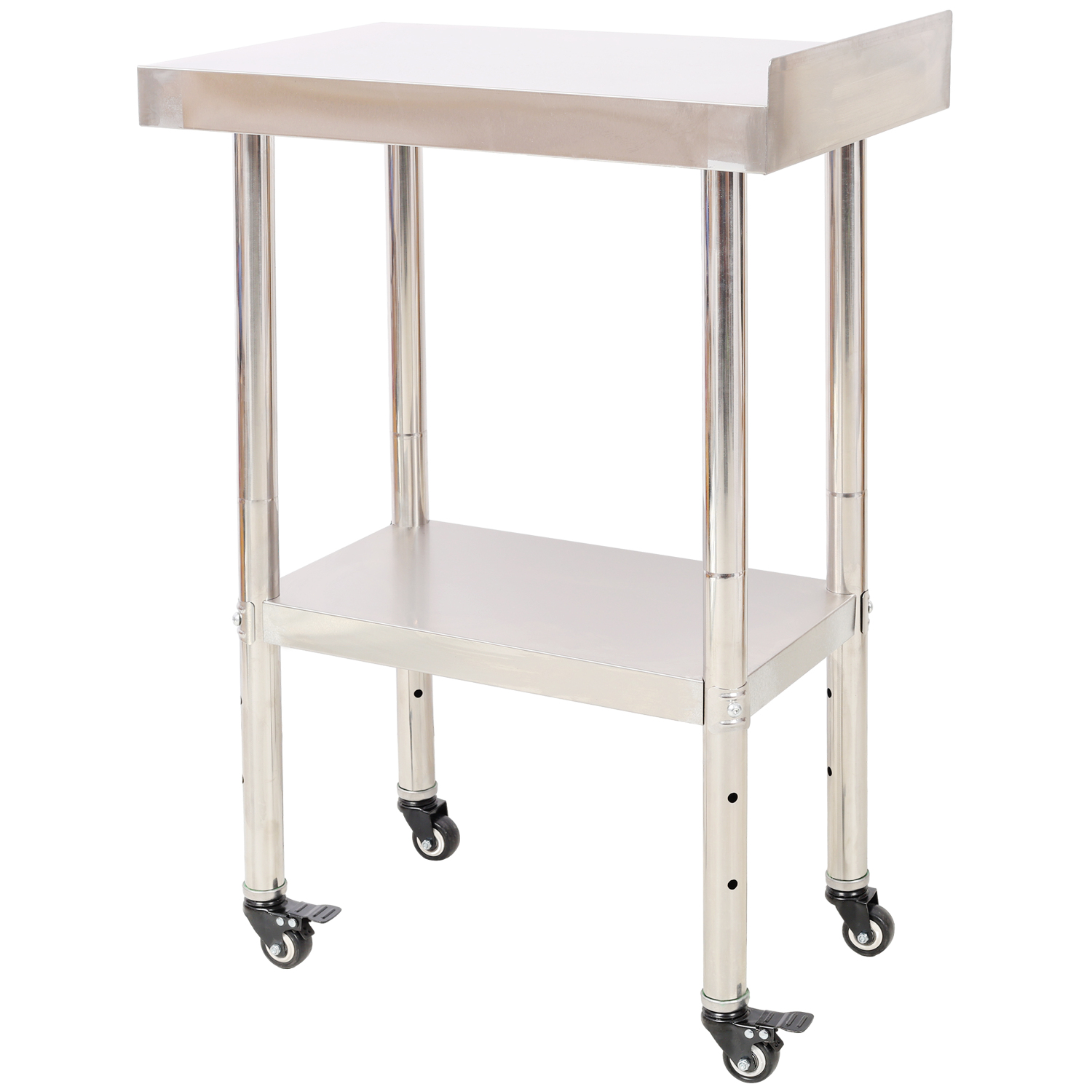 Lisonu 24x15 Inch Stainless Steel Prep Table, Heavy Duty Commercial Work Table with Backsplash, Adjustable Undershelf and Locking Casters for Kitchen, Restaurant, Garage