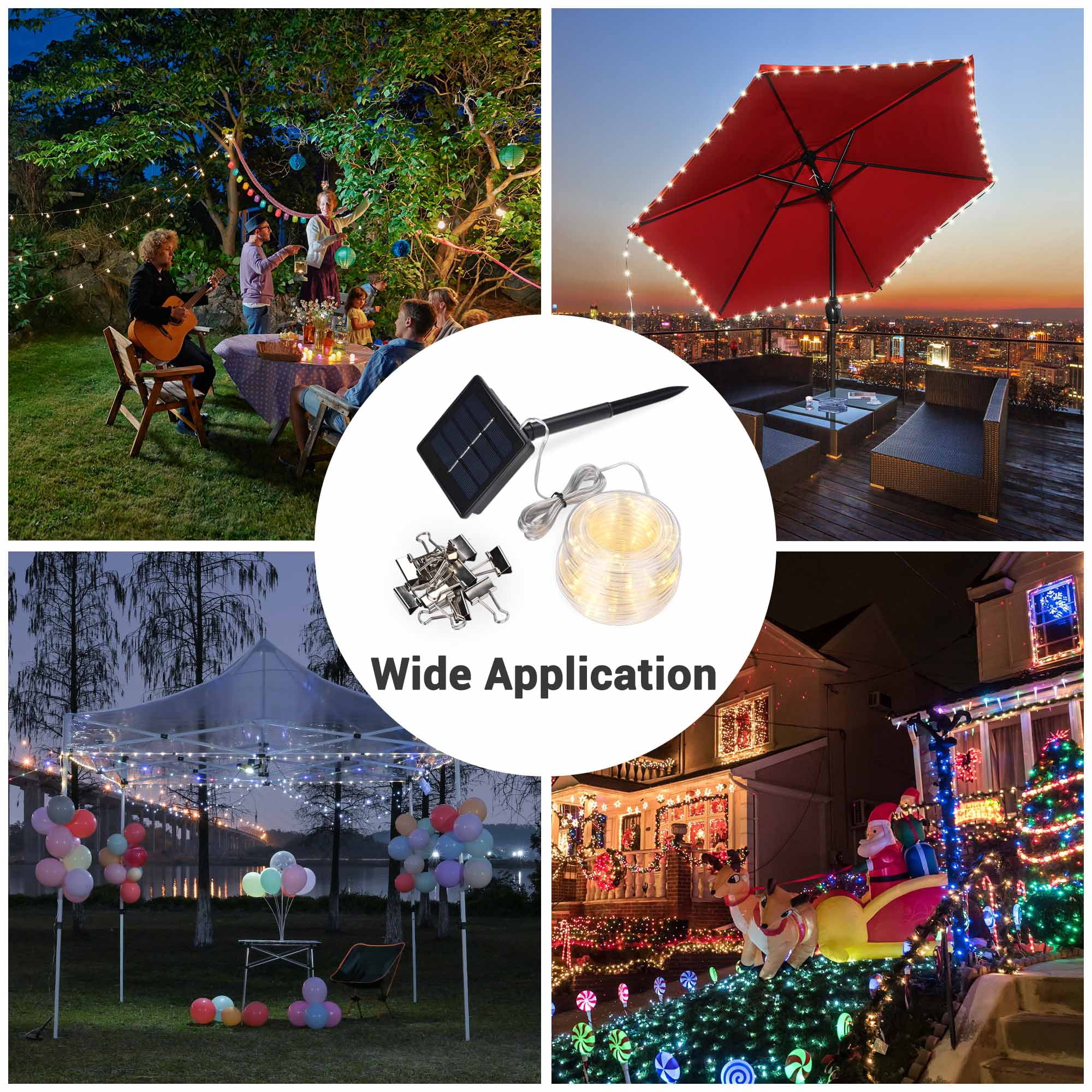 InstaHibit 40Ft Solar 120LED Canopy String Light 8 Mode Party Outdoor Garden Patio Umbrella Lawn Wedding Decor with Clip