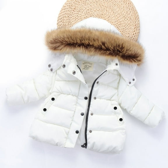 LIJCC Baby Boys Girls Down Jacket Kids Clothes Winter Warm Puffer Down Coat Cotton Long Sleeve Hooded Fur Snowsuit Water Resistant Outerwear Toddler Coat