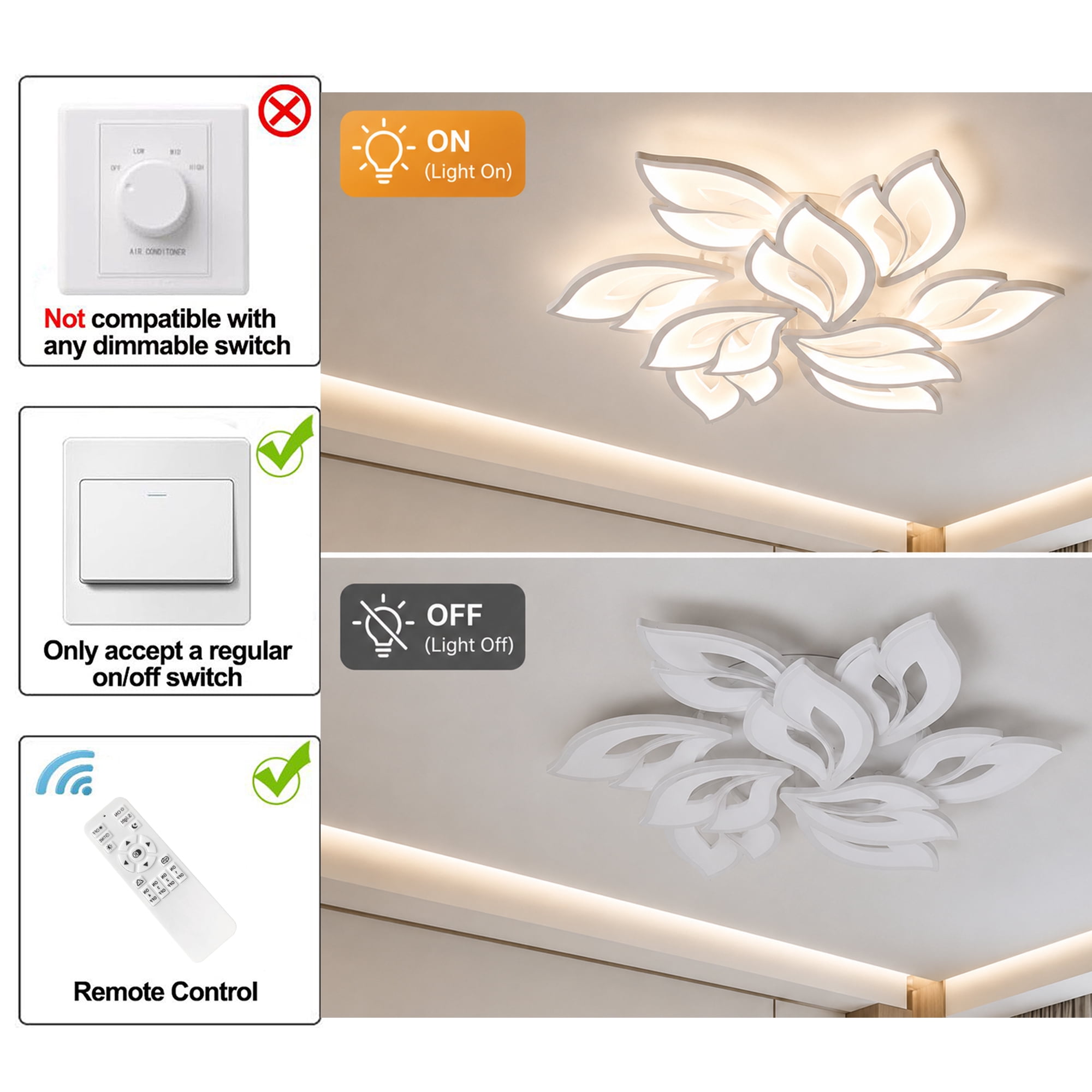 Garwarm 29.5" Modern LED Ceiling Light, 75W Dimmable Flush Mount Ceiling Light with Remote, 3000K-6500K Adjustable Acrylic Ceiling Lamp for Living Room, Dining Room, Bedroom