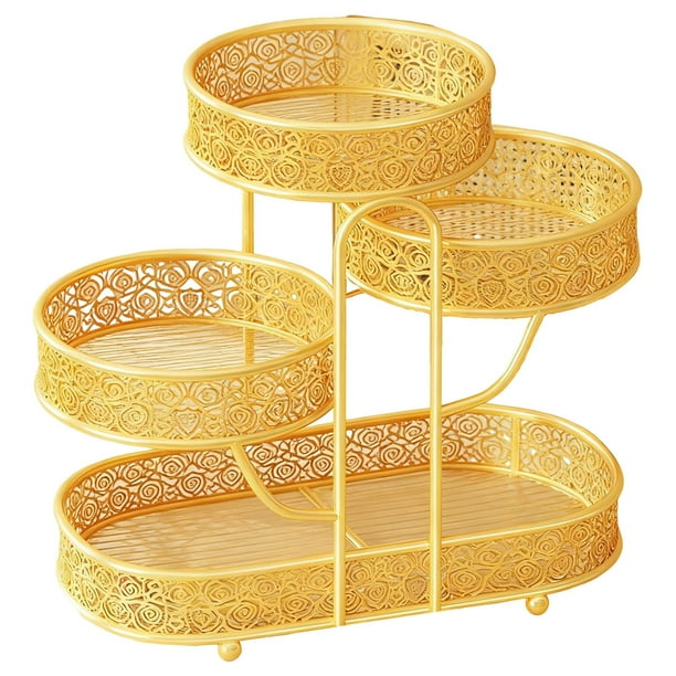 Cesta de fruta de metal de 4 niveles, organizador de refrigerios, accesorio multifuncional, bordes lisos Dorado