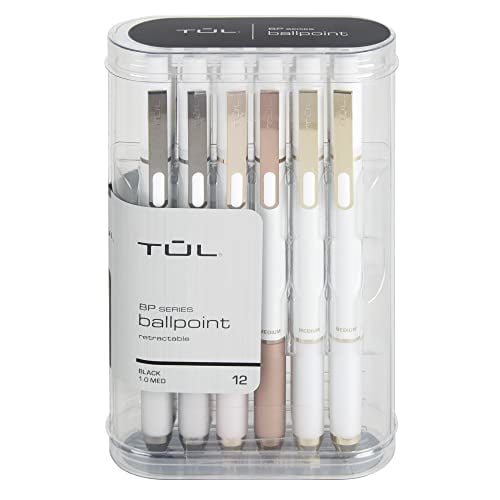 TUL® BP Series Retractable Ballpoint Pens, Medium Point, 1.0 mm, Pearl White Barrel, Black Ink, Pack Of 12 Pens