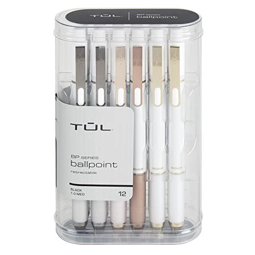 TUL® Série BP Stylos-Bille Rétractables, Pointe Moyenne, 1,0 mm, Baril Blanc Perle, Encre Noire, Lot de 12 Stylos