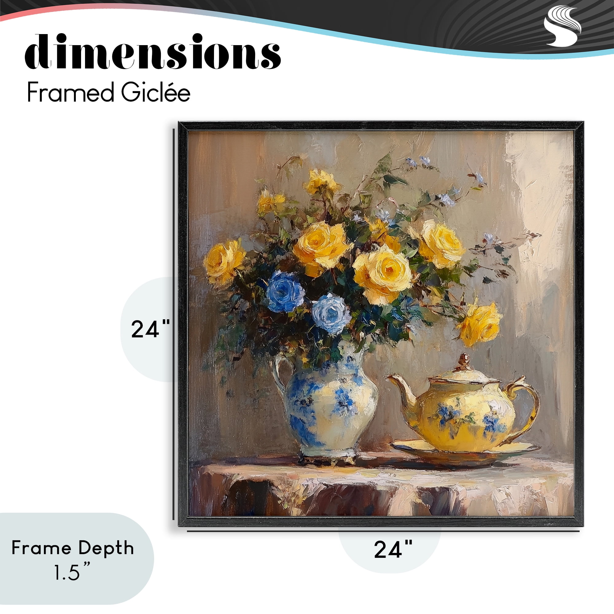 Stupell Industries Tea Time Blue & Yellow Bouquet Black Framed Giclee Art, design by Petal Prints Design