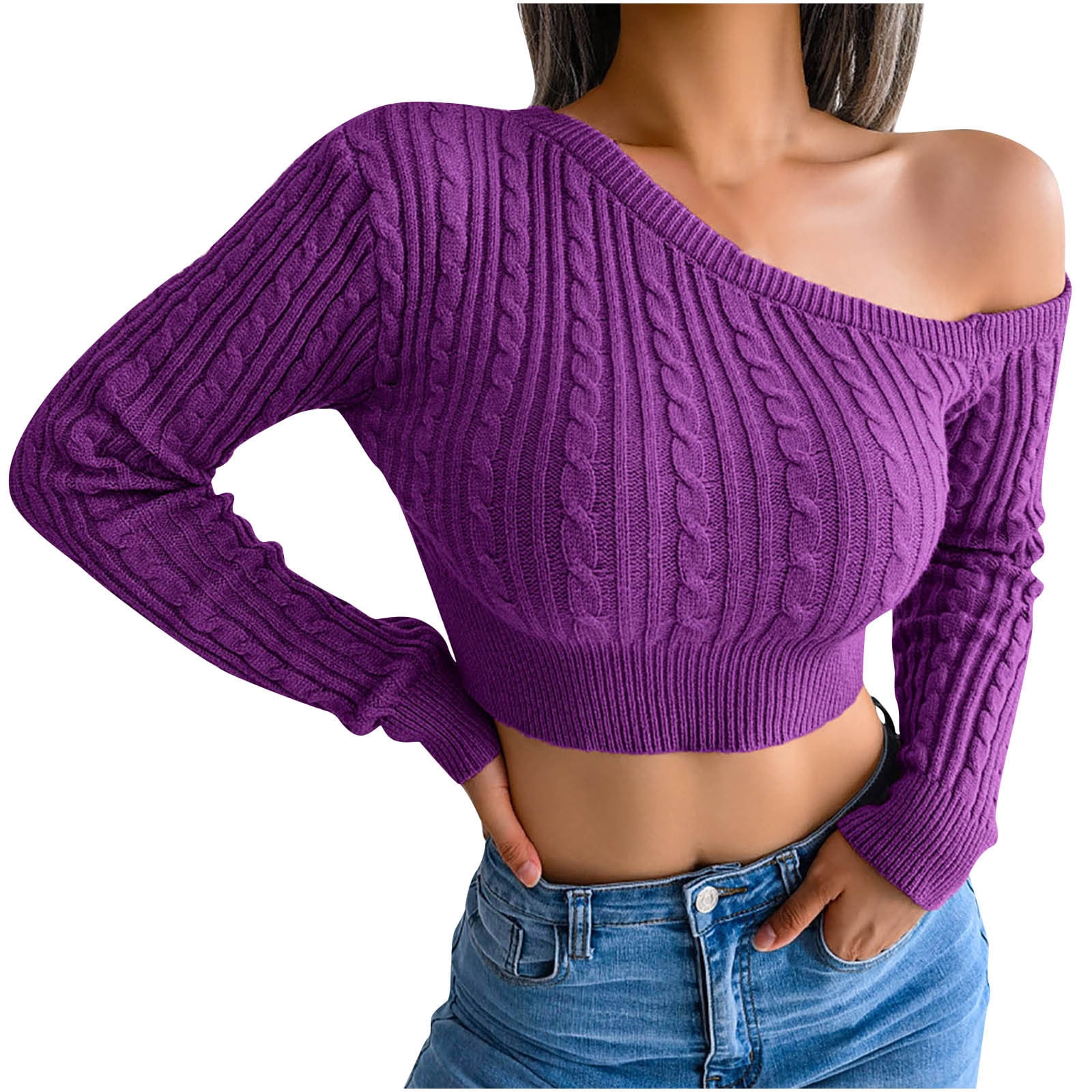 Heartwarming Magenta Purple Fuzzy Cropped Sweater