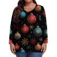 thumbnail image 6 of Women's Fashionable Casual Long Sleeved Plus Size Print Top Plus Size Floral Print Top with Christmas Cartoon Dense Print, Holiday Themed Comfort Fit Blouse,Navy,4XL, 6 of 6