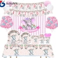 thumbnail image 4 of Vajilla desechable de elefante rosa para fiesta de bebé, plato de papel, servilleta, fiesta de cumpleaños de niña, suministros de globos, 4 of 4