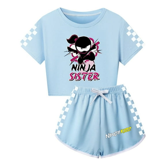 Girls Active Outfit – Kids Ninja Kidz Crop Tee and Shorts Set – Sportswear for Summer Fun