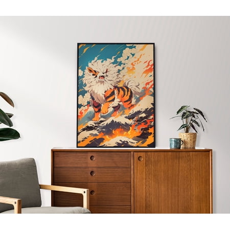 POSTER Arcanine, Pokemon, Anime Poster, Ukiyo-e, Wall Art, Bedroom Wall Art, Traditional Japanese Home Decor, -UNFRAMED