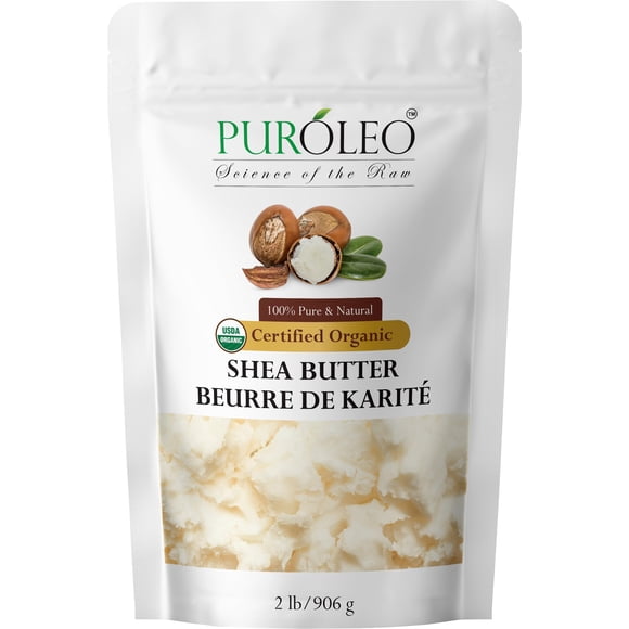 PUROLEO Organic Certified USDA Shea Butter (2 lb/908g) - Pure & Natural, Ethically Sourced, Packed In Canada - Moisturizing Body Butter for Skin & Hair