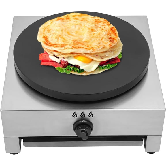 JINHZIXIU 16Inch Gas Crepe Maker Commercial Pancake Maker Stainless Steel Flat Plate Crepe Griddle Pancake Making Machine with Drawer & Scraper for Restaurant, Canteen