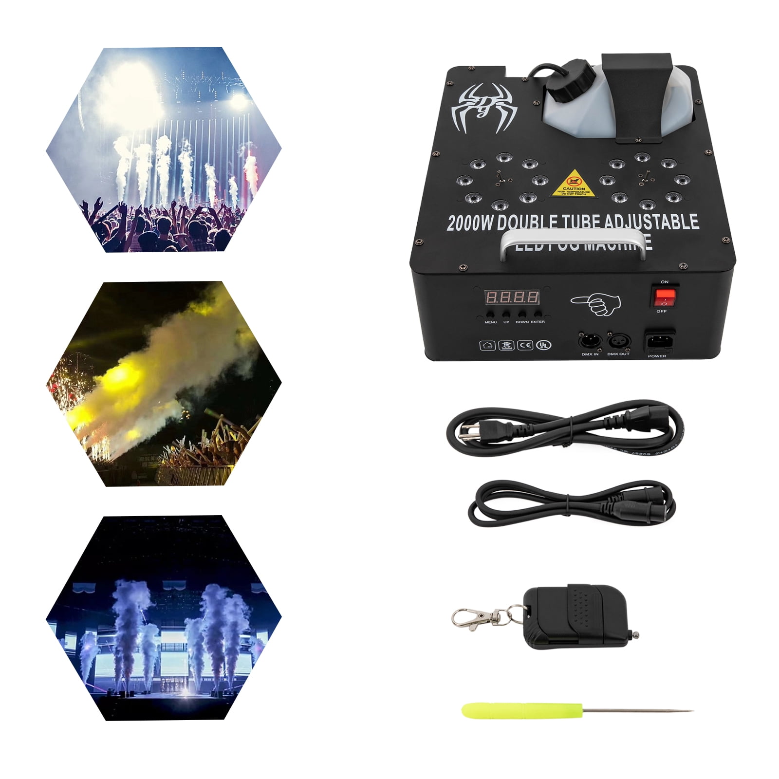 Dwellnix Stage Machine 16 RGB LED Fog Smoke Machine DMX DJ Smoke Effect 2000W Remote