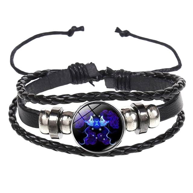 Border 12 Constellation Layer Woven Night Light Punk Leather Bracelet Hand Rope PU Durable Comfortable Glow Feature for Parties Festivals Nighttime Outings