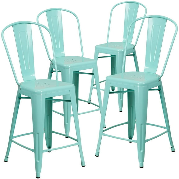 Flash Furniture Mint Metal Outdoor Stool,24",PK4 4-ET-3534-24-MINT-GG