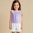 thumbnail image 2 of Fozruso Short Set Girls Outfits Summer Baby Girl's Light Weight Knot Print Sleeveless Top With Ruffled Hem And Short Pants Set,5-6 Years(Purple), 2 of 6
