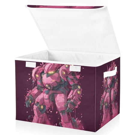 Foldable Fabric Storage Bin With Handle Collapsible Basket Box Storage With Lid Organizer Apocalypse Mecha Warrior