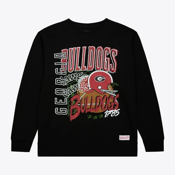Men's Mitchell & Ness Black Georgia Bulldogs Half Time Fleece Crewneck Sweatshirt