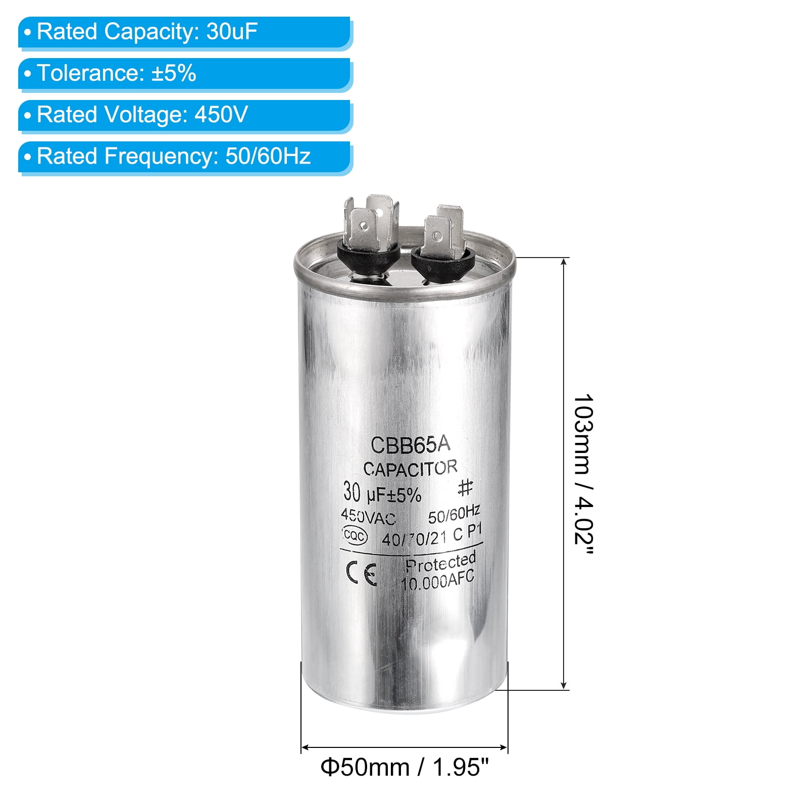 CBB65 30uf Run Capacitor, 30mfd 2pack AC 450V Aluminum Case Motor Start Capacitor