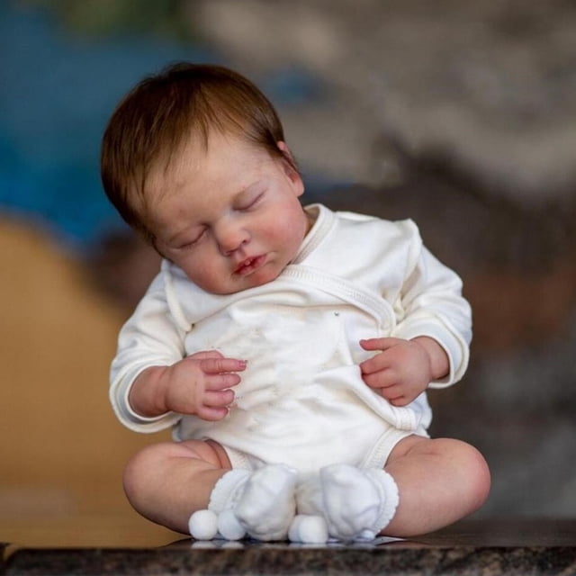 Muñeca Bebé Reborn Material didáctico de apoyo de silicona con cabello castaño 49CM Juguetes de compañía para bebés
