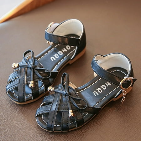 

HAXMNOU Kids Sandals Princess Shoes Stage Soft Roman Children PU Leather Girls Children Girl s Shoes Black