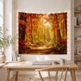 thumbnail image 5 of Sunlit Autumn Forest Path with Fallen Leaves, Nostalgic Rustic for Nature Lovers, Scenic Landscape Wall Art, Housewarming Gift, Tapestry Wall Hanging for Living Room and Bedroom, 5 of 7