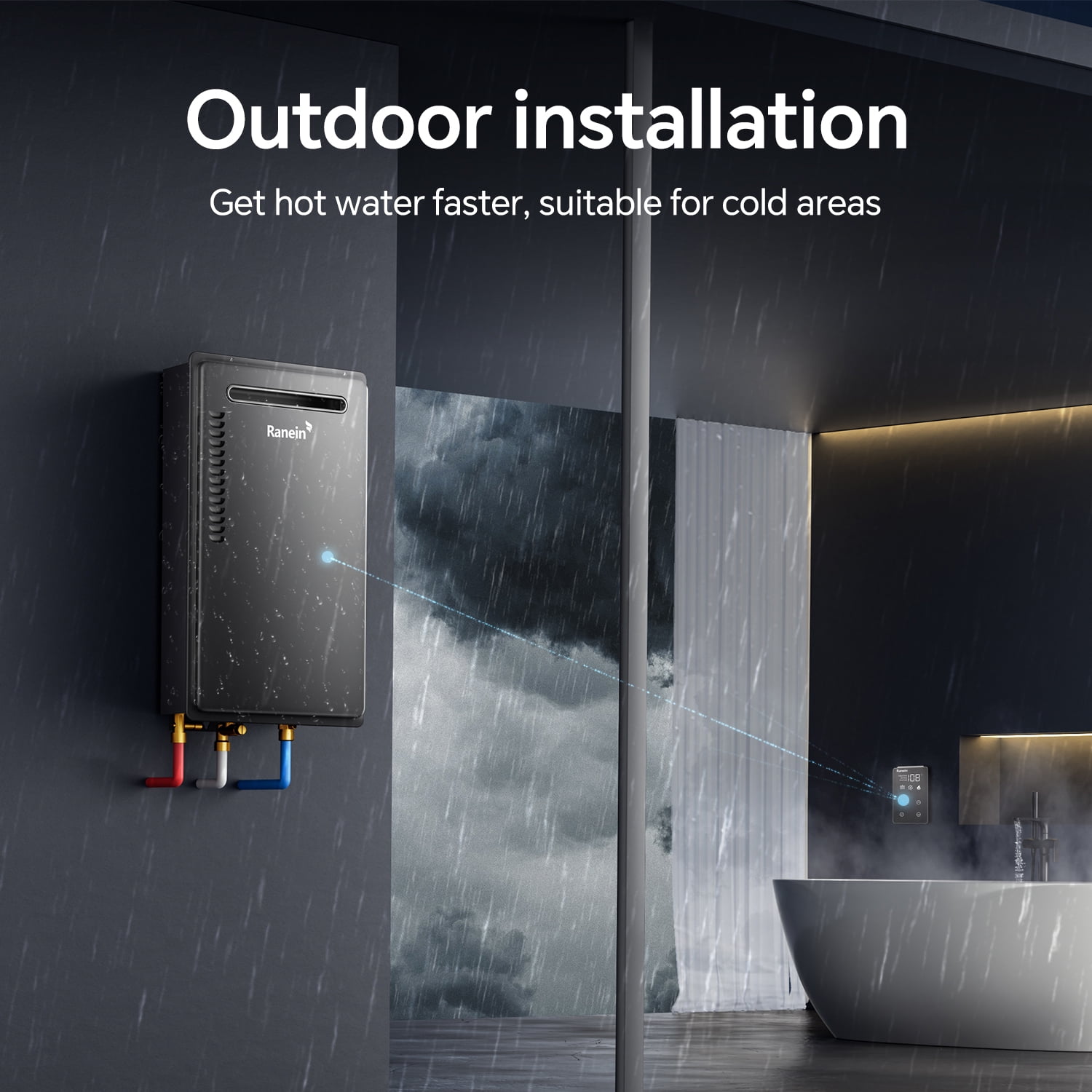 Ranein Outdoor Tankless Water Heater, Propane Gas, 5.3 GPM, 130,000 BTU, Instant Hot Water System for Whole House & Shower
