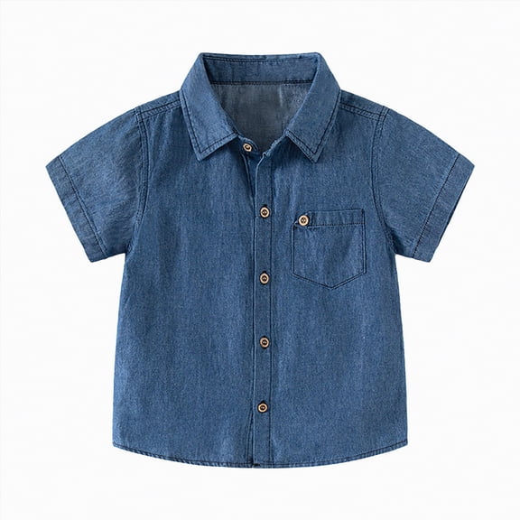 Ymyiu Toddler Button Up Shirt Toddler Baby Boy Short Sleeve Button Down Shirt Spring Summer Clothes 4T 5T(Navy, 4-5 Years)
