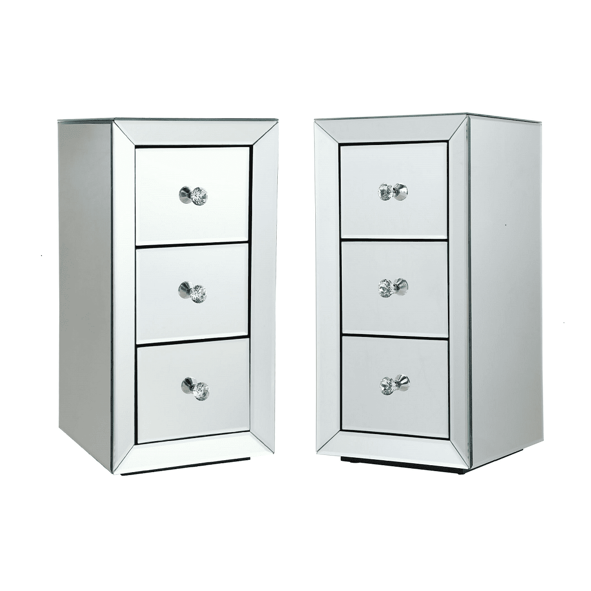 Jaxpety Set of 2 3Drawer Mirrored Nightstand, Bedside Table with